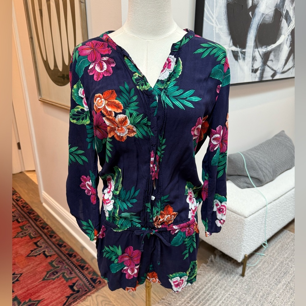 P.J. Salvage Navy and Pink Floral Romper - Sz Small